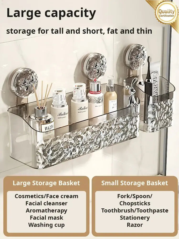 Light Luxury Style Glacier Pattern Suction Cup Shelf,Bathroom Suction Cup Storage Rack,Punch Free Sorting Box